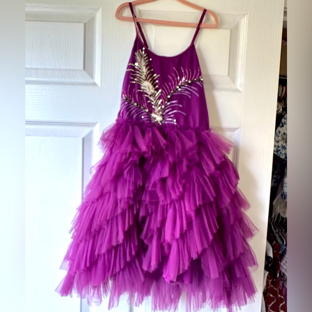 Tutu du monde dark purple girls dress with sequin and feathers